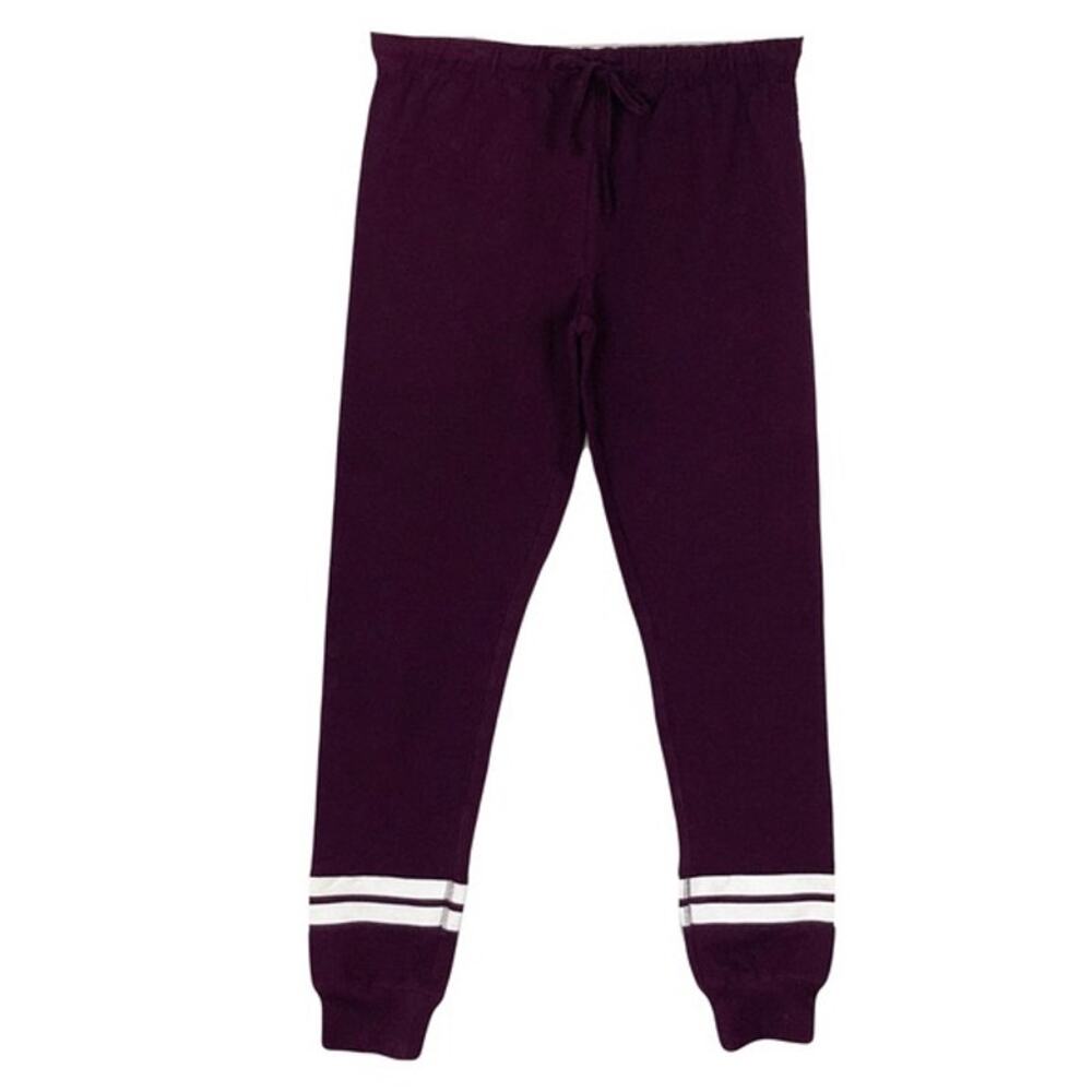 LIQUID ENERGY Sweatpants S Jogger Plum White 2 Stripe Drawstring Cotton Spandex